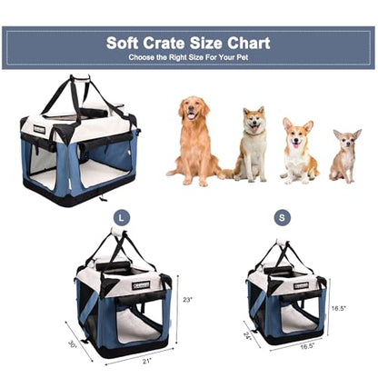 JESPET Soft Dog Crates Kennel for Pets, 3 Door Soft Sided Folding Travel Pet Carrier with Straps and Fleece Mat for Dogs, Cats(6-Lake Blue, Large(30" L x 21" W x 23" H)) - color: 6-Lake Blue