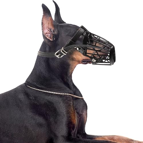 UKCOCO 1set Plastic Basket Dog Muzzle with Adjustable Pu Leather Strap Breathable Mouth Cover for Biting Barking Chewing Control Lightweight Black Masks for Large Dogs