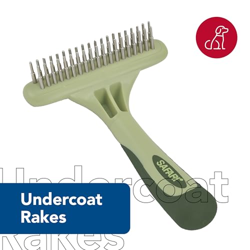 Coastal Pet Safari Dog Undercoat Rake - Top-Grade Double Row Rotating Pins Dematting Rake for Effective Deshedding and Pet Grooming