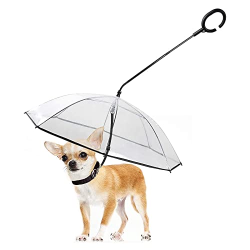 LESYPET Dog Umbrella for Small Dogs, Clear Puppy Umbrella with Adjustable Rope Leash for Rainy Walking, 27'' Diameter - color: Clear(With leash)