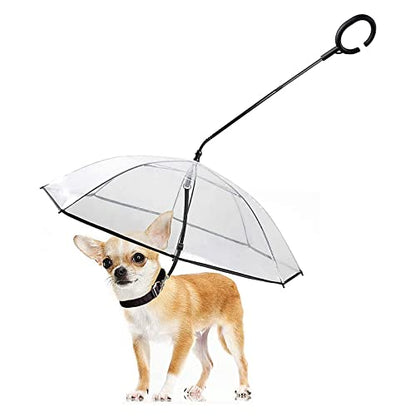 LESYPET Dog Umbrella for Small Dogs, Clear Puppy Umbrella with Adjustable Rope Leash for Rainy Walking, 27'' Diameter - color: Clear(With leash)