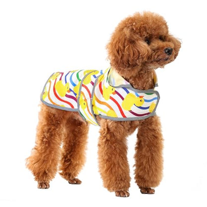 Dog Raincoat, Waterproof Dog Rain Jacket with Hood, Adjustable Rain Coat Poncho with Reflective Strips & Leash Hole for Large Medium Small Dogs Puppies, Lightweight Pet Clothes - color: Rainbow Ducks, size: Small
