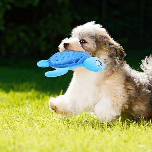 Squeaky Sea Turtle Plush Dog Toy - Durable, No Stuffing, Interactive Chew Toy for Small Dogs - Relieve Anxiety, Teething, and Keep Them Busy for Puppy(Blue) - color: Blue