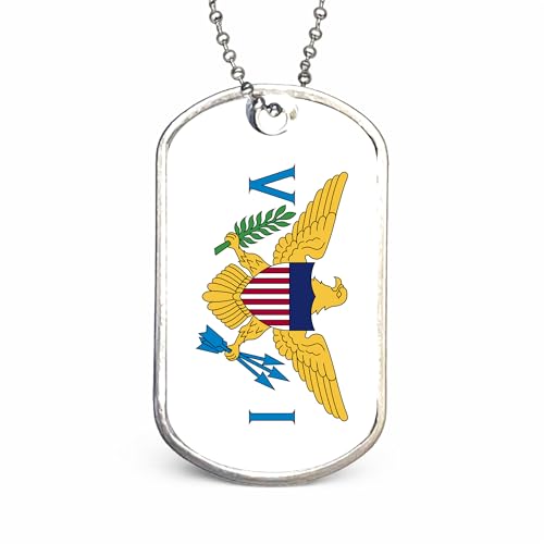 US States Flags Dog Tag Necklace, Custom Military ID Tags, Personalized Laser Engraved or Embossed Stainless Steel - style: U.S. Virgin Islands Flag
