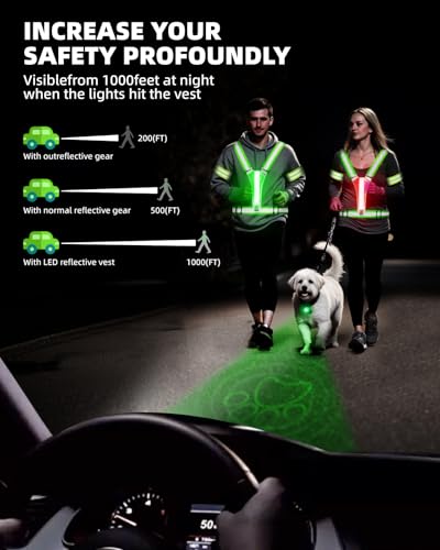 LED Reflective Vest Safety Gear, High Visibility Reflective Running Gear for Dog Walking Running Cycling, Adjustable for Men Women Kids - Reflective Armband and Dog Light with USB Rechargeable - style: Vest and plastics Pet light