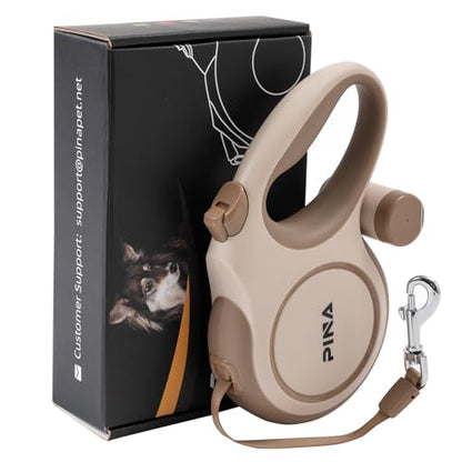 PINA Upgraded Retractable Dog Leash, 26 ft Dog Leash for Small Medium Large Dogs Up to 110lbs, Heavy Duty Reflective Nylon Tape 360° Tangle-Free, with Anti-Slip Handle, One-Handed Brake, Pause, Lock - color: Khaki
