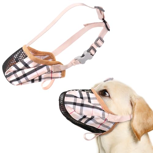 Dog Muzzle, Soft No Barking Adjustable Mesh Muzzles for Medium Sized Dogs Anti Chewing, Breathable No Bite Muzzle for Beagle Corgi, etc, Suit for Grooming Vet Visits Allows Panting Drinking - size: L(Circumference:9''-11.8''in)