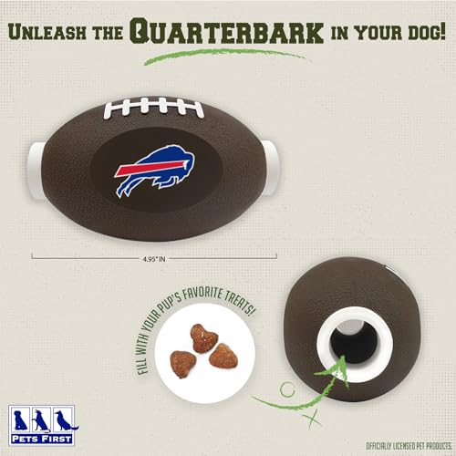 NFL Buffalo Bills Football Treat Dispensing Toy for Dogs and Cats, Rubber Ball Pet Toy, Interactive Fun Doggie Treat Toy, Natural Rubber Feeding Toy - color: Buffalo Bills
