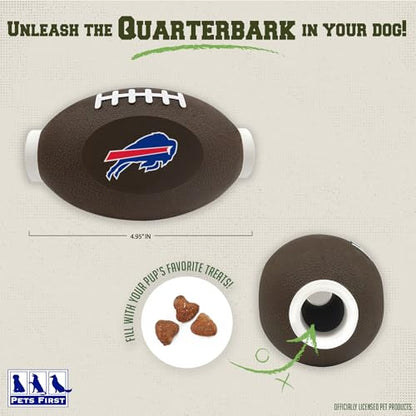 NFL Buffalo Bills Football Treat Dispensing Toy for Dogs and Cats, Rubber Ball Pet Toy, Interactive Fun Doggie Treat Toy, Natural Rubber Feeding Toy - color: Buffalo Bills