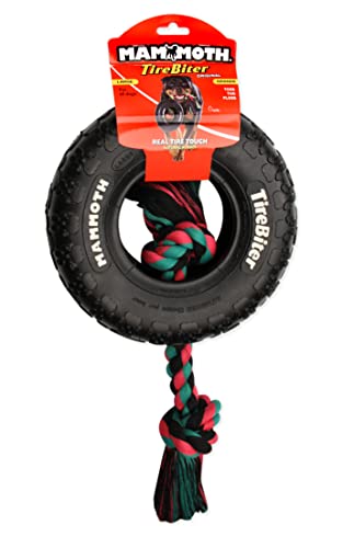 Mammoth TireBiter2 Tug & Toss For Strong Chewers Large Dogs Up To 90-Pounds - size: Large 6", style: Tire with Cotton-Poly Rope