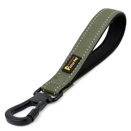 PLUTUS PET Short Dog Leash, Reflective Nylon Padded Handle, Strong Traffic Leash with Carabiner Clip, Perfect for Large or Medium Dogs (10”，Ranger Green) - color: Ranger Green, size: 10 Inch (Pack of 1)