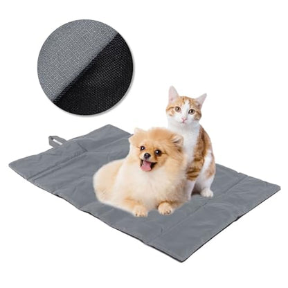 Portable Pet Mat, Foldable Roll-Up Pet Camping Bed, Easy to Clean and Store, Ideal for Outdoor Travel, Made of Sturdy 600D Oxford Cloth, Gray