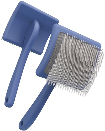 Slicker Brush for Dog, Doodles and Poodle Brush, for Tangles, Fluff Coat, Curly Hair Pets, Remove Loose Fur, Matts, Undercoat, Double Coat, 24mm Pins, 3.5''*2.4'' Head, Medium Size, Blue - color: Blue, size: L