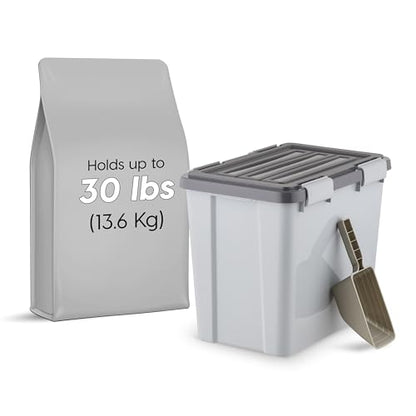 IRIS USA Stackable Dog Food Storage Container with 2 Cup Scoop, 4 Secure Latches, Fits up to 30 lbs, Pet Dry Food Bin, Gasket Seal Lid, BPA Free, Stackable, Easy Measure, Gray/Dark Gray - color: Gray/Dark Gray