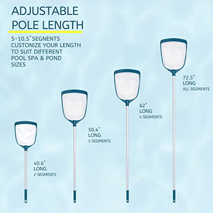 POOLWHALE Upgrades Swimming Pool Leaf Net Skimmer Rake with Adjustable Aluminum Pole and Nylon Medium Fine Mesh for Cleaning Swimming Pools, Hot Tubs, Spas and Fountains - size: Pool Skimmer with Pole