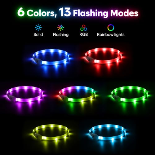 HIGO RGB LED Dog Collar Light - USB Rechargeable Light Up Dog Collars, Safety LED Dog Necklace for Your Dogs Walking at Night (Multi-Color) - color: Multi Color