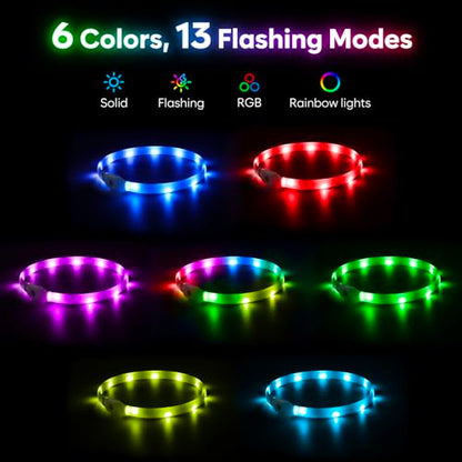 HIGO RGB LED Dog Collar Light - USB Rechargeable Light Up Dog Collars, Safety LED Dog Necklace for Your Dogs Walking at Night (Multi-Color) - color: Multi Color