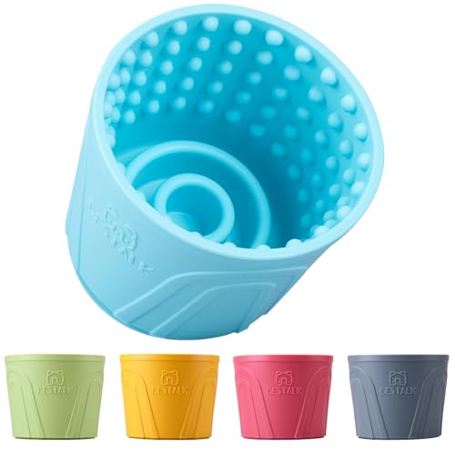 Dog Lick Bowl, Bestalk Anxiety Relief Slow Feeder Dog Lick Mat Treat Dispenser, Non-Slip Licking Bowl Enrichment Toys for Small Medium and Large Breed Dogs, BPA Free Silicone(Teal,S) - color: Teal, size: S