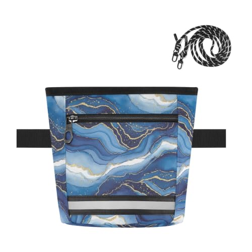 Marble Waves Water-Resistant Dog Treat Pouch, 3 Ways to Wear Treat Bag with Magnetic Closure & Reflective Strip, Hands-Free for Pet Training, Walking