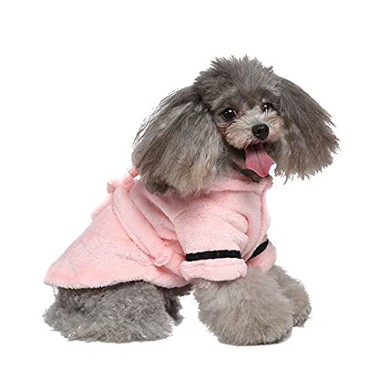 Dog Bathrobe for Small Dogs Winter Luxury Soft Flannel Thickened Hooded Pajamas Quick Drying and Super Absorbent Dog Bath Towel Soft Pet Nightwear for Puppy Small Dogs Cats,Pink - size: S
