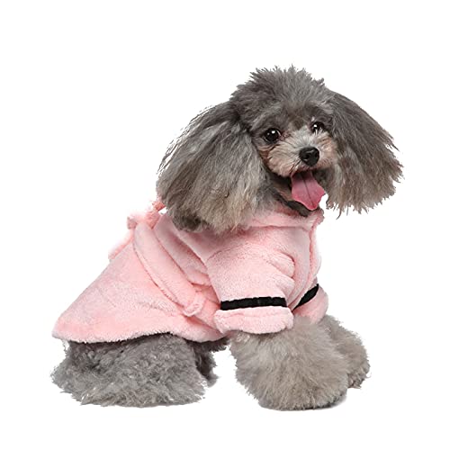 Dog Bathrobe for Small Dogs Winter Luxury Soft Flannel Thickened Hooded Pajamas Quick Drying and Super Absorbent Dog Bath Towel Soft Pet Nightwear for Puppy Small Dogs Cats,Pink - size: M