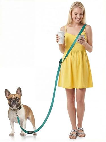 Hands Free Dog Leash, 5.9-8.2ft Multifunctional Crossbody Rope with Explosion-Proof Handle and Adjustable Training Hands Free Leash for Medium Dog Walking Running Hiking Travel Blue-Green - color: Teal