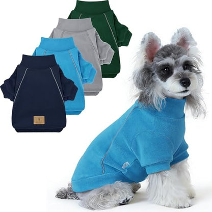 XPUDAC 4 Pack Dog Sweaters Fleece Dog Sweatshirt Winter Pet Clothes for Small Medium Dogs Boy Girl Pullover Puppy Christmas Outfits Cat Apparel, Grey, Blue, Navy, Green, S - color: Grey, Blue, Navy, Green, size: Small(Chest-14.2")