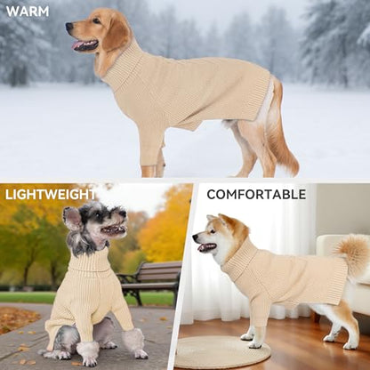 cyeollo Dog Sweater Turtleneck Knitted Sweaters with Long Sleeve Fall Winter Dog Clothes Sweaters for Small Dogs, Beige M - color: Beige, size: Medium