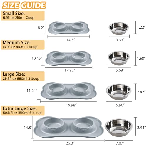 Hubulk Pet Dog Bowls 2 Stainless Steel Dog Bowl with No Spill Non-Skid Silicone Mat + Pet Food Scoop Water and Food Feeder Bowls for Feeding Small Medium Large Dogs Cats Puppies (Medium, Gray) - color: Gray, size: Medium