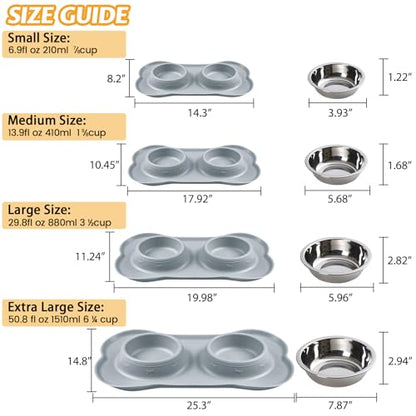 Hubulk Pet Dog Bowls 2 Stainless Steel Dog Bowl with No Spill Non-Skid Silicone Mat + Pet Food Scoop Water and Food Feeder Bowls for Feeding Small Medium Large Dogs Cats Puppies (Medium, Gray) - color: Gray, size: Medium