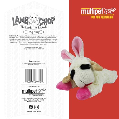 Multipet Lamb Chop Dog Plush Toy w/Easter Bunny Ears - Squeaky Toy for All Dogs - Extra Soft Plush - Stuffed Animal for Cuddling & Playing (6”, Cream/Pink) - size: 6", style: Easter Bunny