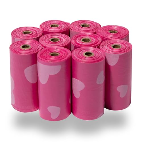 Best Pet Supplies Dog Poop Bags for Waste Refuse Cleanup, Doggy Roll Replacements for Outdoor Puppy Walking and Travel, Leak Proof and Tear Resistant, Thick Plastic - Pink Heart, 150 Bags - color: Pink Heart, size: 150 Bags