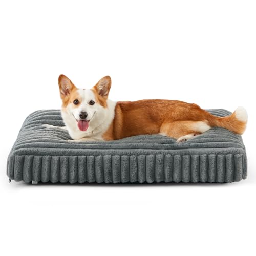 Dog Bed Medium Size Dog, Flat Pet Beds with Removable Washable Cover, Pet Mat Cute Crate Bed Thick Shredded Chopped Crate Foam & Anti Slip Bottom for Indoor, 29"x21"x3" Grey - color: Grey, size: M(29"x21"x3")
