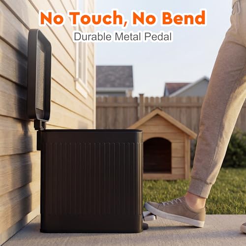 Dog Poop Trash Can Outside - Odor Control & Waterproof, 2.7Gal Metal Pet Waste Garbage Can with Lid & Foot Pedal - Includes 30 Bags, a Bag Holder, and Lawn Stakes for Outdoor Security - size: Medium-2.7 Gallon