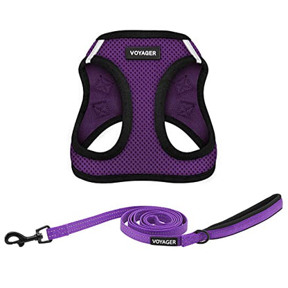 Voyager Step-in Air All Weather Mesh Harness and Reflective Dog 5 ft Leash Combo with Neoprene Handle, for Small, Medium and Large Breed Puppies by Best Pet Supplies - Purple, X-Large - color: Leash Harness Set (Purple Base), size: XL (Chest: 20.5 - 23")