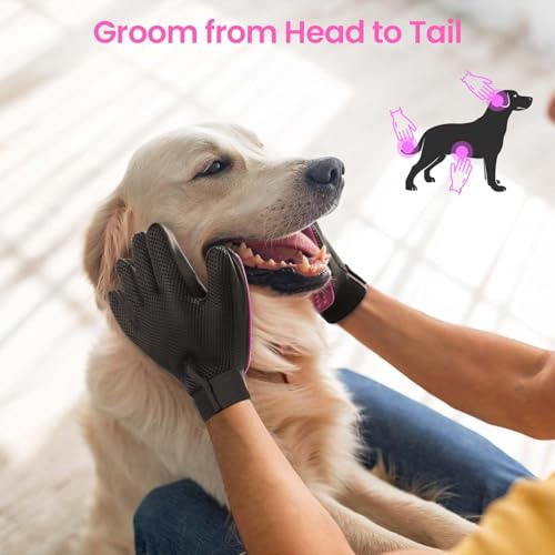 Pet Hair Remover Glove - Gentle Pet Grooming Glove Brush - Deshedding Glove - Massage Mitt with Enhanced Five Finger Design - Perfect for Dogs & Cats with Long & Short Fur - 1 Pack (Right-hand), Pink - color: Pink