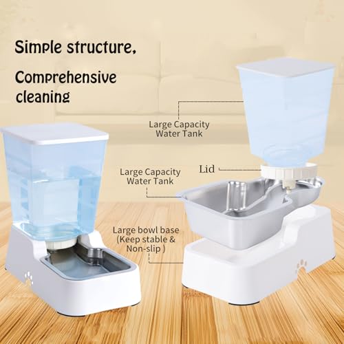 Meikuler Automatic Dog Cat Water Dispenser Large Capacity 5Lfor Cats and Medium and Large-Sized Dogs with Stainless Steel Bowl (White, 5L) - color: White