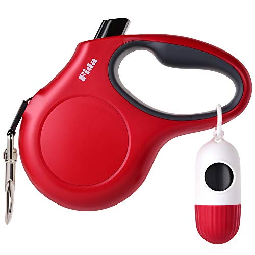 Fida Retractable Dog Leash with Dispenser and Poop Bags, 10 ft Pet Walking Leash for X-Small Dog or Cat up to 18 lbs, Anti-Slip Handle, Tangle Free, Reflective Nylon Tape (XS, Red) - color: Red, size: X-Small, 10ft