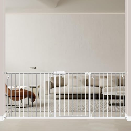 ALLAIBB Extra Wide Pressure Mounted Baby Gate Walk Through Child Kids Safety Toddler Tension White Long Large Pet Dog Gates with Extension for doorways Kitchen (76.38"-81.10"/194-206cm) - color: White, size: 76.38-81.10"/194-206cm