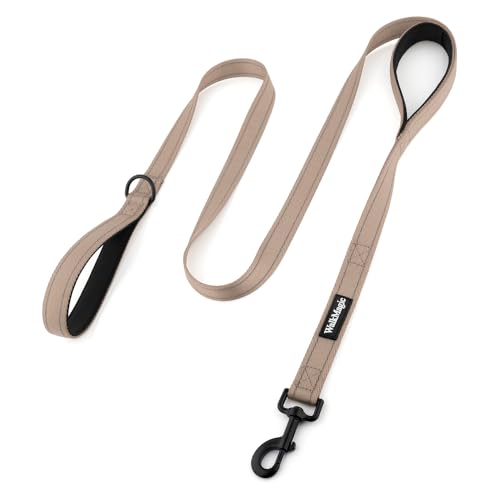 Heavy Duty Double Handle Dog Leash 6 ft Long for Total Control, Padded 2 Handle, Reflective Training Lead for Medium Large Dogs (Beige, 6 FT) - color: Beige