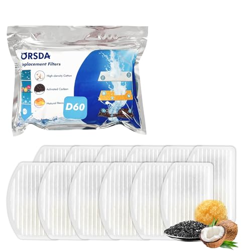 ORSDA Cat Water Fountain Filters, Carbon and Resin Filters ONLY for 100oz/3L Automatic Pet Fountain Dog Water Dispenser, 3 Triple Filtration System（12 Pcs）