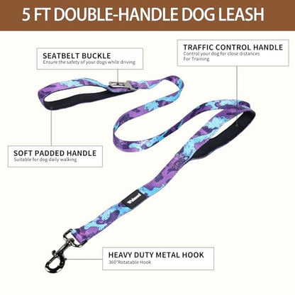 No Pull Dog Harness and Leash Set-Vest Harness with Handle&5FT Dog Leash with Car Seatbelt Clip,Breathable Mesh&Quick Fit Dog Harness Easy for Medium Large Dogs Training Walking(Camo Purple,M) - color: No Reflective-Camo Purple, size: M:Belly Chest-22.4''