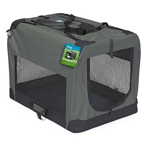 Guardian Gear Soft Sided Charcoal Collapsible Crates for Dogs Mesh Window Panels(Large 40"x27"27")