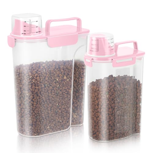 LEAWALK 5Lbs Airtight Cat Dog Food Storage Container with Upgraded Large Nozzle BPA-Free, Pet Food Storage Containers for Rice, Grain, Pet Food, Flour, Dog Treat Storage (Light Pink, (3L+5L)-2pack) - color: Light Pink, size: (3L+5L)-2pack