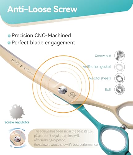 Curved Dog Grooming Scissors with Coating 440C Stainless Steel, 7 inch Professional Curved Shears Dog Grooming，25 Degree of Curved Blade，Pet Shear for Trimming Face and Paws, Green & White - color: Green&white