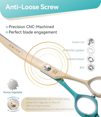 Curved Dog Grooming Scissors with Coating 440C Stainless Steel, 7 inch Professional Curved Shears Dog Grooming，25 Degree of Curved Blade，Pet Shear for Trimming Face and Paws, Green & White - color: Green&white