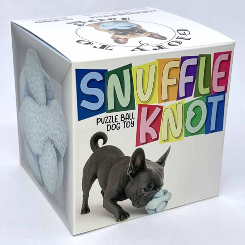 Glory To Dog Blue Snuffle 매듭 인터랙티브 강아지 장난감 10.2cm(4인치) 퍼즐 볼, 스퀴커 8개 및 주름 포함 - 강아지 및 소형견을 위한 간식 숨기기 강화 장난감 - 내구성 있는 플러시 감각 놀이 및 자극 - color: 블루.