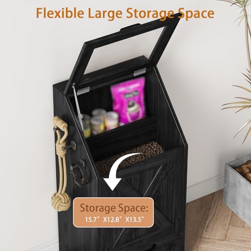 Dog Feeding Station with 2 Elevated Bowls, Dog Food Storage Cabinet with Pet Toy Organizer and Flip Top Pet Feeding Station,Hidden Pet Feeder Station for Cats and Dogs - color: Dog Feeding Station-Black