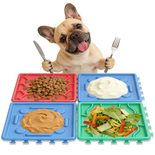 Dog Lick Mat for Training and Boredom Relief, Non-Slip Slow Feeder Puzzle with Suction Cups for All Breed Dogs and Cats, Dishwasher Safe Pet Dish for Dry and Wet Food - color: Red & Blue