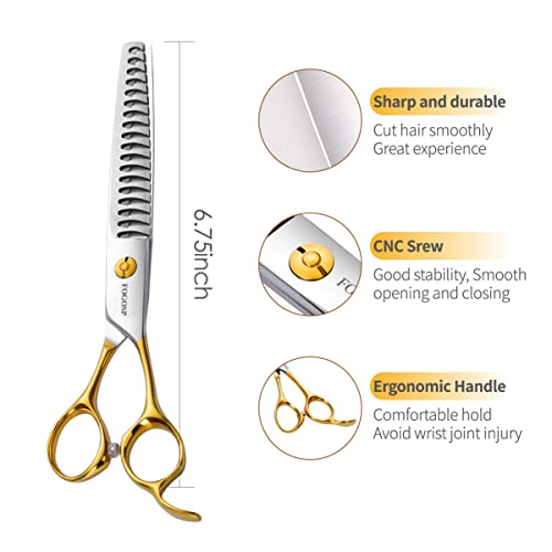 Dog Thinning Shears for Grooming 6.75" Chunker Shears Quickly Thinning Thick Hair Professional Dog Grooming Scissors for Small Dogs Right Handed Groomer Japan 440C 18 Teeth(Chunker, Gold) - size: 7 inch, style: Chunker